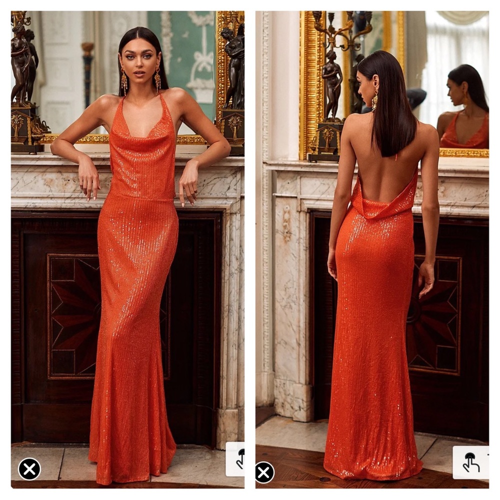 Elegant Orange Sequin Gown